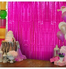 Fuşya Renk Ekstra Metalize Parlak Saçaklı Arka Fon Perde İthal 1x2 Metre