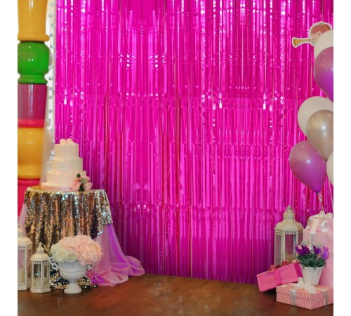 Fuşya Renk Ekstra Metalize Parlak Saçaklı Arka Fon Perde İthal 1x2 Metre