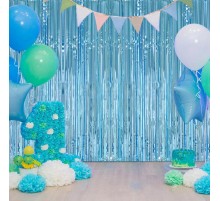 Açık Mavi Renk Ekstra Metalize Parlak Saçaklı Arka Fon Perde İthal 1x2 Metre