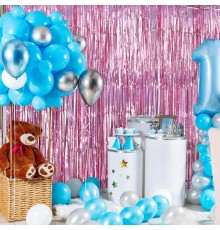 Rose Gold Renk Ekstra Metalize Parlak Saçaklı Arka Fon Perde İthal 1x2 Metre