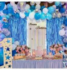 Mavi Renk Ekstra Metalize Parlak Saçaklı Arka Fon Perde İthal 1x2 Metre