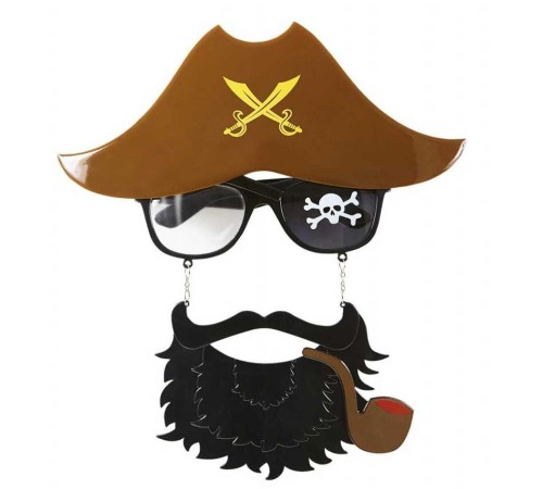 Kahve Renk Şapkalı Siyah Sakallı Pipolu Jack Sparrow Denizci Korsan Gözlüğü 24x25 cm