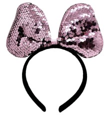 Renk Değiştiren Pullu Payetli Fiyonk Parti Tacı Pembe Gümüş Renk 20x16 cm