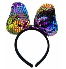 Renk Değiştiren Pullu Payetli Fiyonk Parti Tacı Rengarenk Gümüş Renk 20x16 cm