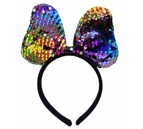 Renk Değiştiren Pullu Payetli Fiyonk Parti Tacı Rengarenk Gümüş Renk 20x16 cm