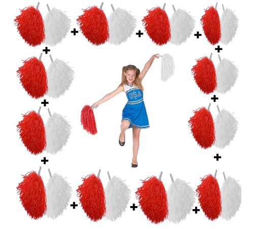 12 Çift ( 24 Adet ) Kırmızı-Beyaz Renk 23 Nisan 19 Mayıs 29 Ekim Okul Gösteri Ponponları