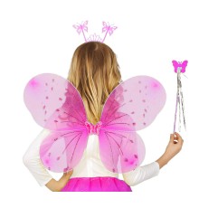 Şeker Pembesi Çocuk Kanadı Tacı ve Asa Seti 50 cm