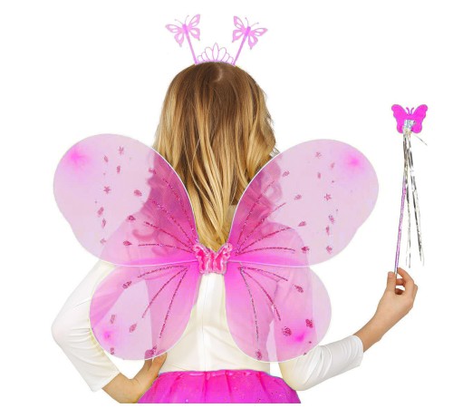 Şeker Pembesi Çocuk Kanadı Tacı ve Asa Seti 50 cm