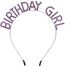 Mor Renk Kristal Taşlı Parlak Birthday Girl Yazılı Taç 16x17 cm