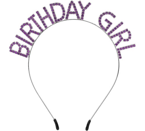 Mor Renk Kristal Taşlı Parlak Birthday Girl Yazılı Taç 16x17 cm