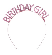 Pembe Renk Kristal Taşlı Parlak Birthday Girl Yazılı Taç 16x17 cm
