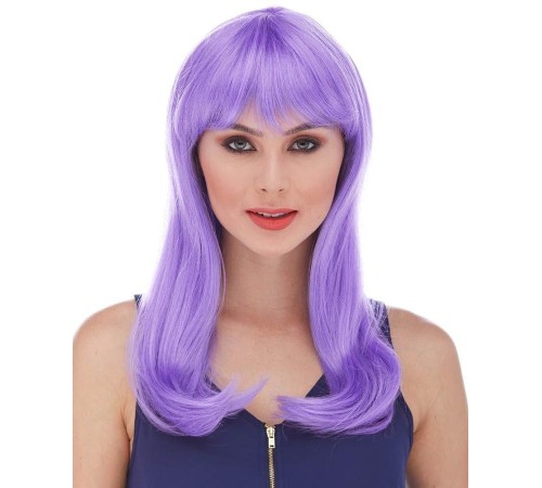 Mor Renk Uzun Düz Parti Peruğu