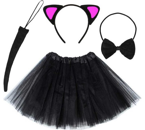 Kedi Kulak Taç Etek Kuyruk ve Papyon 4 lü Set Çocuk Pembe