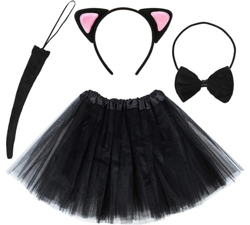 Kedi Kulak Taç Etek Kuyruk ve Papyon 4 lü Set Çocuk Fuşya