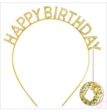 Altın Gold Renk Kristal Taşlı Parlak Happy Birthday Taç 16x17 cm