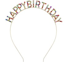 Rengarenk Kristal Taşlı Ekstra Lüks Gümüş Kaplama Happy Birthday Taç 16x17 cm