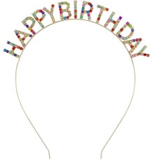 Rengarenk Kristal Taşlı Ekstra Lüks Gümüş Kaplama Happy Birthday Taç 16x17 cm