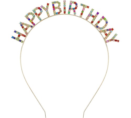 Rengarenk Kristal Taşlı Ekstra Lüks Gümüş Kaplama Happy Birthday Taç 16x17 cm