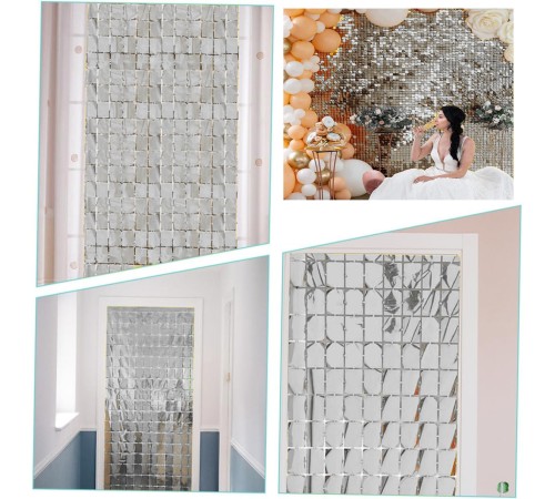 Ekstra Metalize Gümüş Renk Disko Dikdörtgen Kesim Kapı Perdesi Dekorasyon 1x2 Metre
