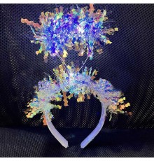 Beyaz Renk Gümüş Işıltılı Püsküllü Led Işıklı Parlak Hologramlı Taç 25x12 cm