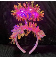 Pembe Renk Pembe Işıltılı Püsküllü Led Işıklı Parlak Hologramlı Taç 25x12 cm