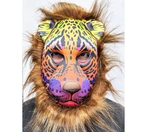 Kahverengi Yeleli Saçlı Renkli Aslan Maskesi Mega Peluş 5 No