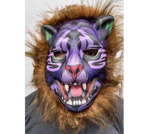 Kahverengi Saçlı Dişli Kurt Maskesi Köpek Maskesi Mega Peluş 16 No