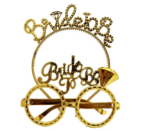Bride To Be Yazılı Taç ve Bride To Be Yazılı Gözlük Seti Altın Renk