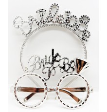 Bride To Be Yazılı Taç ve Bride To Be Yazılı Gözlük Seti Gümüş Renk