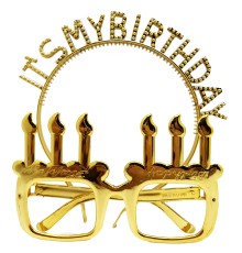 İt's My Birthday Yazılı Taç ve Mum Şekilli Gözlük Seti Altın Renk