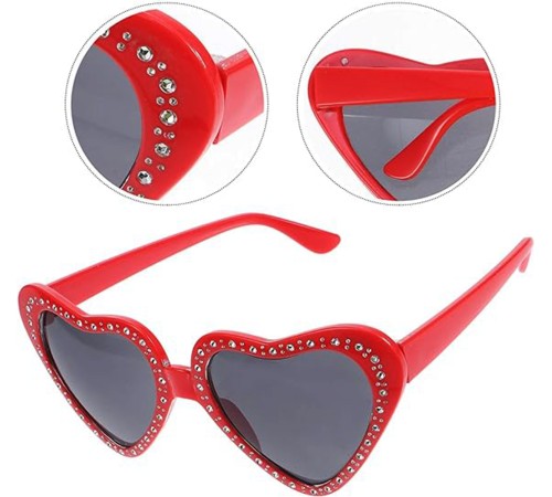 Kalp Şekilli Taşlı Parti Gözlüğü Kırmızı Renk 6x16 cm