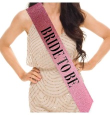 Pembe Üzeri Siyah Kalın Bride To Be Yazılı Simli Işıltılı Kuşak Kemer 10x80 cm