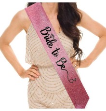Pembe Üzeri Siyah İtalik Alyanslı Bride To Be Yazılı Simli Işıltılı Kuşak Kemer 10x80 cm