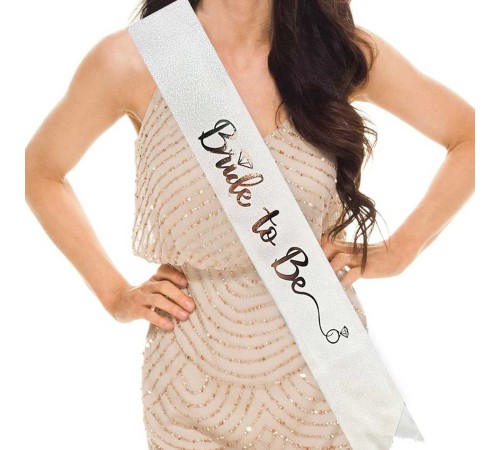 Beyaz Üzeri Gümüş İtalik Alyanslı Bride To Be Yazılı Simli Işıltılı Kuşak Kemer 10x80 cm