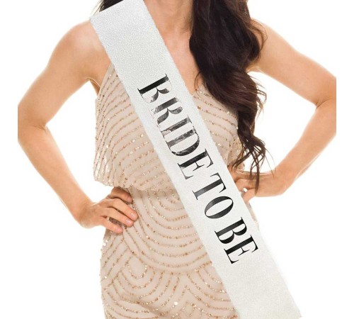 Beyaz Üzeri Gümüş Büyük Bride To Be Yazılı Simli Işıltılı Kuşak Kemer 10x80 cm