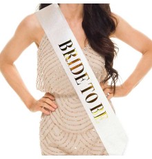 Beyaz Üzeri Altın Büyük Bride To Be Yazılı Simli Işıltılı Kuşak Kemer 10 cm Genişlik