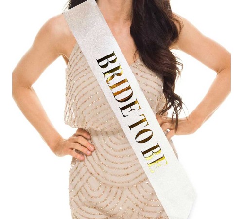 Beyaz Üzeri Altın Büyük Bride To Be Yazılı Simli Işıltılı Kuşak Kemer 10 cm Genişlik