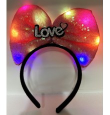 Led Işıklı 3 Farklı Fonksiyonda Yanan Gümüş Love Yazılı Fuşya Pembe Fiyonk Taç 20X17 cm