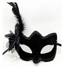 Siyah Renk Yandan Tüylü Süet Kaplama Lüks Parti Maskesi 20x23 cm