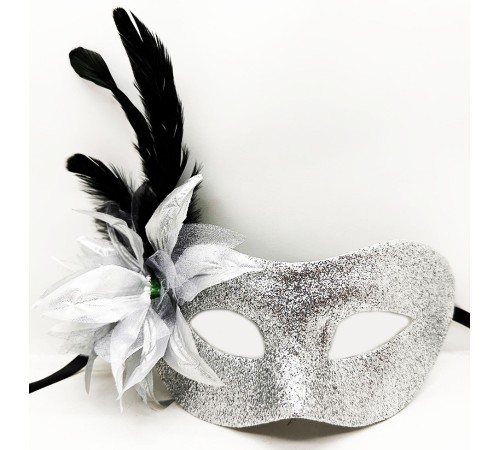 Gümüş Renk Metalize Sim Görünümlü Parlak Tüylü Parti Maskesi 22x19 cm