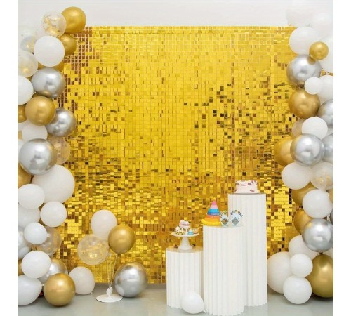 Altın Gold Renk Dikdörtgen Kesim Parlak Sim Görünümlü Fon Perde Dekor 1x2 Metre