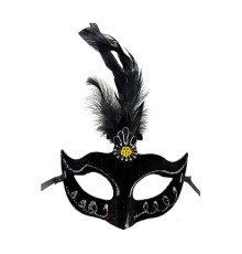 Siyah Renk Tüylü Siyah Süet Kaplama Parti Balo Maskesi 20X16 cm