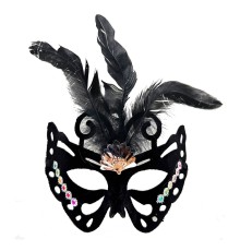 Siyah Renk Siyah Süet Kaplama Tüylü Figür Parti Maskesi 24x18 cm