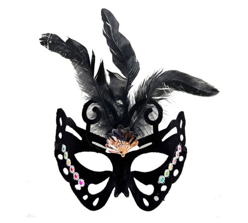 Siyah Renk Siyah Süet Kaplama Tüylü Figür Parti Maskesi 24x18 cm