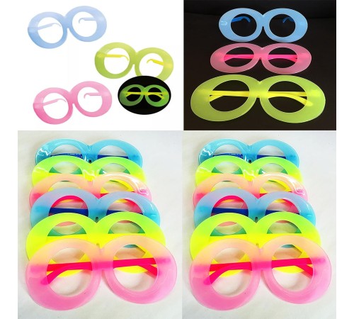 Fosforlu Oval Model Glow Parti Gözlüğü Karanlıkta Yanan Gözlükler 12 Adet