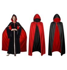 Çift Taraflı Kullanılabilir Siyah Kırmızı Kapişonlu Pelerin 140 cm Yetişkin