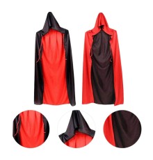 Çift Taraflı Kullanılabilir Siyah Kırmızı Kapişonlu Pelerin 110 cm Yetişkin