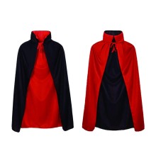 Çift Taraflı Kullanılabilir Siyah Kırmızı Yakalı Pelerin 90 cm Çocuk