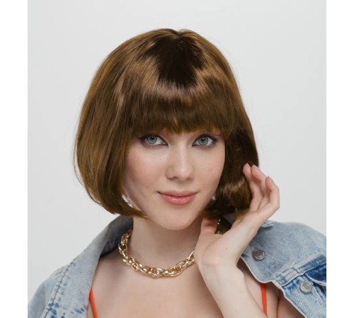 Kahve Renk Düz Kesim Küt Parti Peruğu Kısa Takma Saç