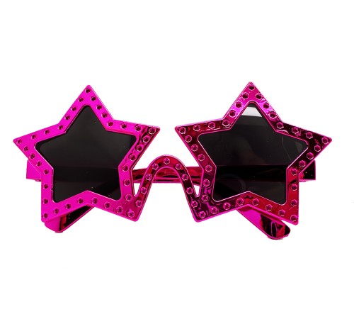 Fuşya Renk Yıldız Şekil Parti Gözlüğü Retro 16X7 cm